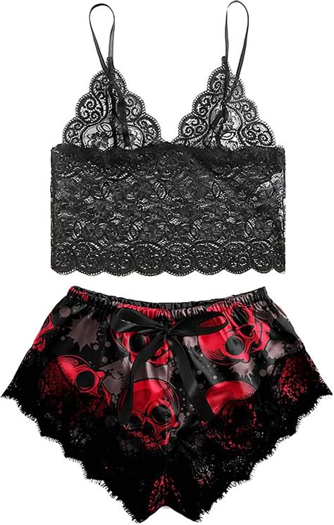 goth lingerie|Red Skull Gothic Punk Lace Goth Lingerie Set For Women.